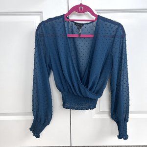 Dynamite blue long sleeve blouse with textured dots
